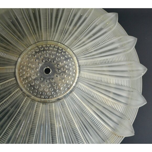 Art Deco Sunflower Glass Ceiling Shade Vintage White Frosted 14" Restoration - Picture 5 of 10